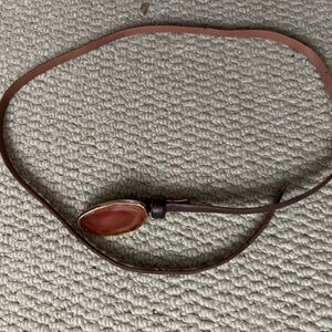 Brown Leather Belt with Gold and Red Stone